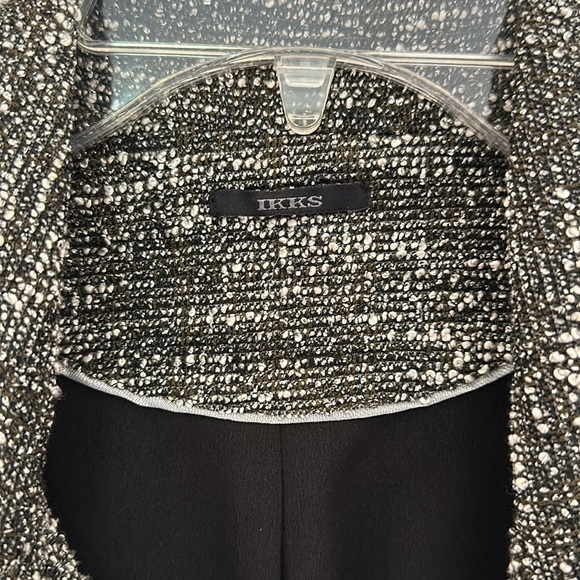 Ikks Tweed Motorcycle Jacket Grey White Black Front Diagonal Zipper size 38 - Picture 4 of 6